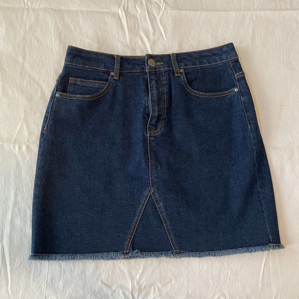 Denim High Rise Skirt in Dark Denim Wash